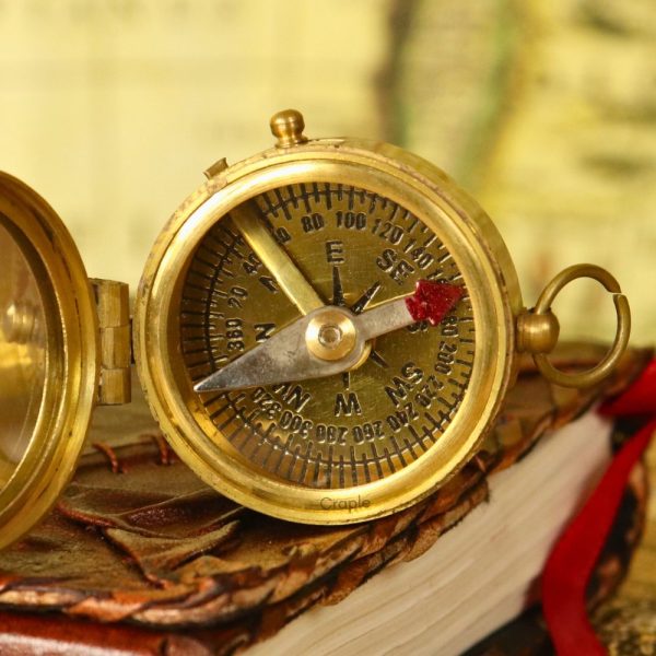 Shiny Brass Pocket Compass with Mirror | Handcrafted Precision, Sliding Needle Stop, Chain Included | Multi-Functional Navigational Gift - Image 4