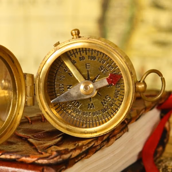 Shiny Brass Pocket Compass with Mirror | Handcrafted Precision, Sliding Needle Stop, Chain Included | Multi-Functional Navigational Gift - Image 4