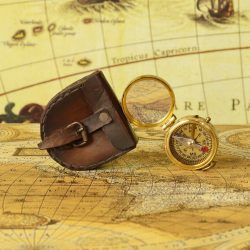 Shiny Brass Pocket Compass with Mirror | Handcrafted Precision, Sliding Needle Stop, Chain Included | Multi-Functional Navigational Gift - Image 2