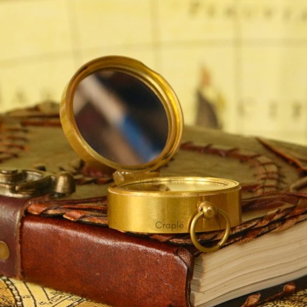 Shiny Brass Pocket Compass with Mirror | Handcrafted Precision, Sliding Needle Stop, Chain Included | Multi-Functional Navigational Gift - Image 6