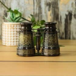 Antique Brass Engraved Binoculars | Adjustable Dual Focus | Vintage Decor & Collector's Gift with Leather Cover