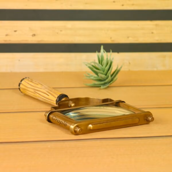 Fluted Handle Rectangular Magnifier | Antique or Shiny Finish | Wide View Reading Aid & Desk Decor - Image 2