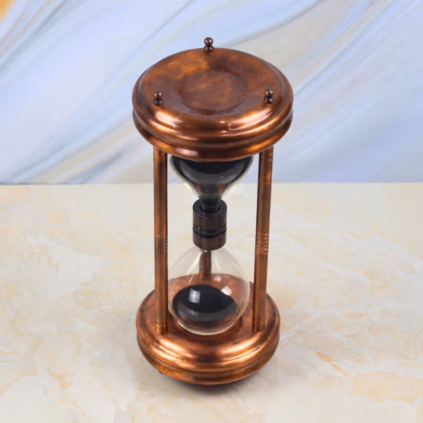 Tall Antique Copper Finish Steel Sand Timer | Handcrafted, 5-Minute Black Sand | Executive Desk Decor & Statement Gift - Image 3