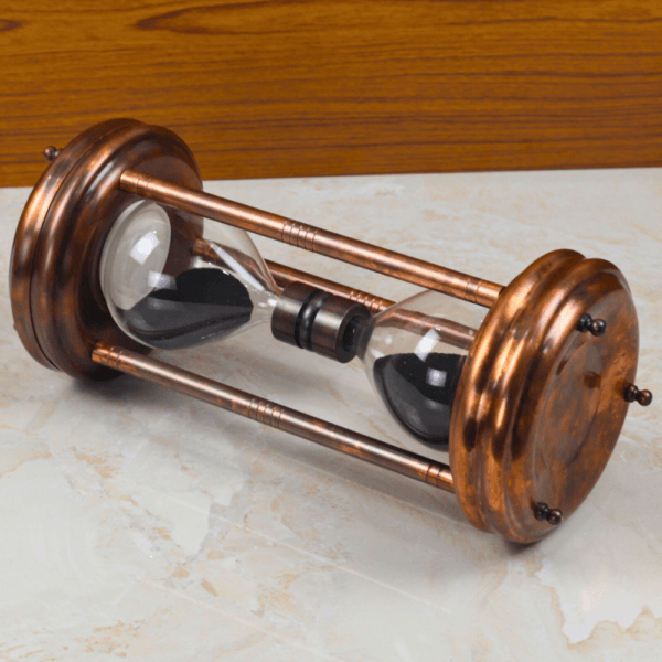 Tall Antique Copper Finish Steel Sand Timer | Handcrafted, 5-Minute Black Sand | Executive Desk Decor & Statement Gift - Image 2