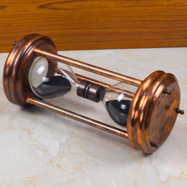 Tall Antique Copper Finish Steel Sand Timer | Handcrafted, 5-Minute Black Sand | Executive Desk Decor & Statement Gift - Image 2