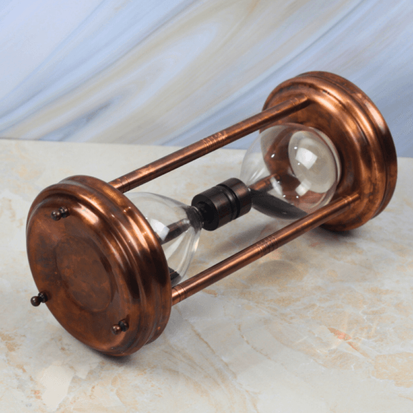 Tall Antique Copper Finish Steel Sand Timer | Handcrafted, 5-Minute Black Sand | Executive Desk Decor & Statement Gift - Image 1