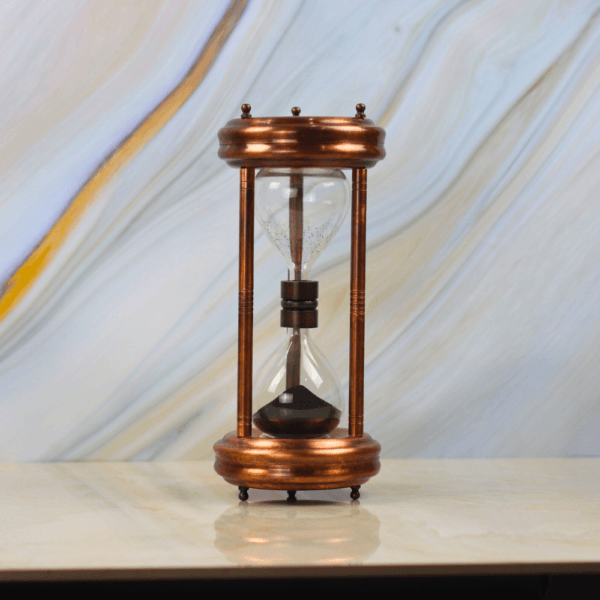 Tall Antique Copper Finish Steel Sand Timer | Handcrafted, 5-Minute Black Sand | Executive Desk Decor & Statement Gift - Image 4