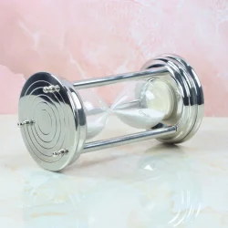 Handcrafted Steel 10-Minute Sand Timer | Concentric Circles, White Sand | Modern Executive Desk Decor - Image 2