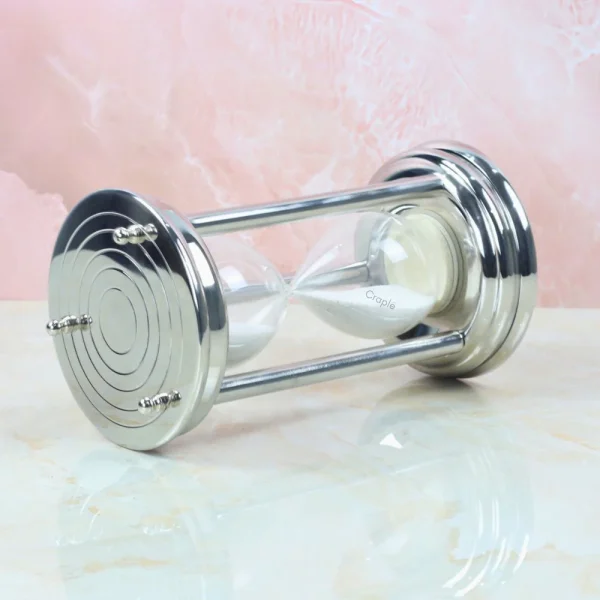 Handcrafted Steel 10-Minute Sand Timer | Concentric Circles, White Sand | Modern Executive Desk Decor - Image 2