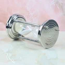 Handcrafted Steel 10-Minute Sand Timer | Concentric Circles, White Sand | Modern Executive Desk Decor - Image 3