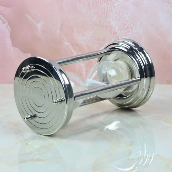 Handcrafted Steel 10-Minute Sand Timer | Concentric Circles, White Sand | Modern Executive Desk Decor - Image 4