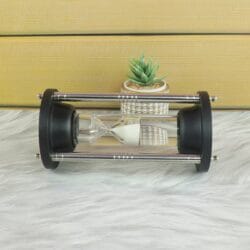 3-Min White Sand Floating Hourglass | Black Wood & Polished Steel | Modern Kinetic Desk Decor & Gift - Image 2