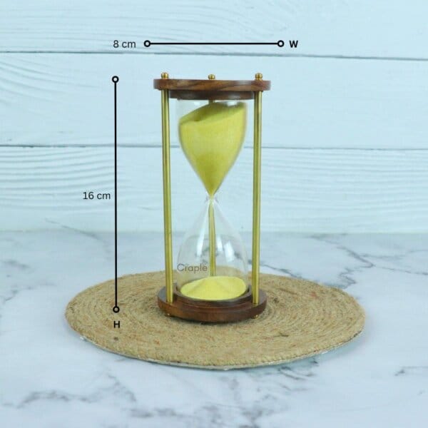 Classic Wood & Brass 3-Minute Hourglass | Sunny Yellow Sand, Shiny Accents | Elegant Desk Timer & Decor - Image 5