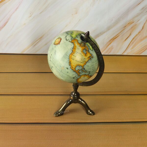 Antique Brass Tripod World Globe | Engraved Arm, Detailed Map | Vintage Desk Decor & Gift - Image 6