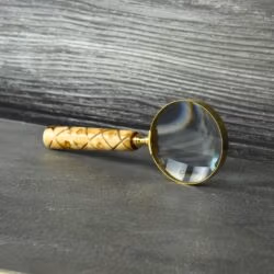 Patterned Swirl Handle Brass Magnifier | Shiny Finish, Clear Lens | Elegant Reading Aid & Desk Gift - Image 2