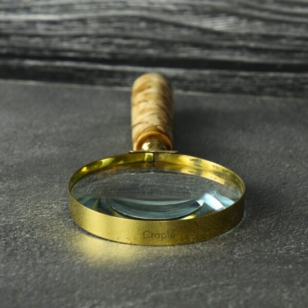 Patterned Swirl Handle Brass Magnifier | Shiny Finish, Clear Lens | Elegant Reading Aid & Desk Gift - Image 4
