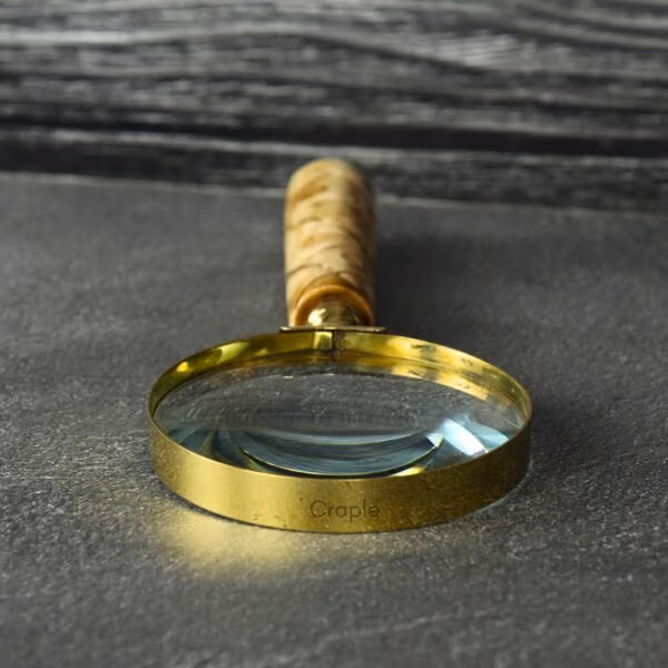 Patterned Swirl Handle Brass Magnifier | Shiny Finish, Clear Lens | Elegant Reading Aid & Desk Gift - Image 4