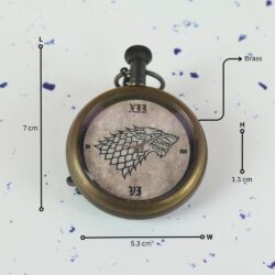 Direwolf Sigil Antique Brass Pocket Watch | Handcrafted, Miyota Movement, Roman Numerals & Chain | Fantasy Inspired Timepiece Gift - Image 5
