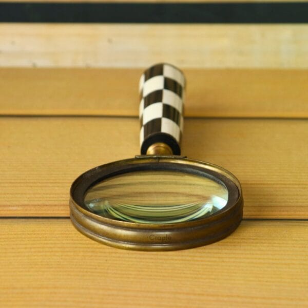 Chess Design Handle Brass Magnifier | Antique Brass, Clear Lens, Handheld | Reading Aid & Unique Desk Decor Gift - Image 2