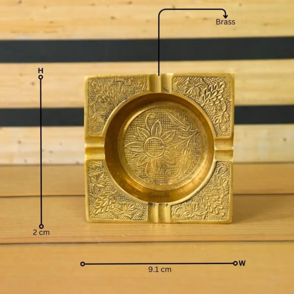 Handmade Square Brass Ashtray | Vintage Style, Embossed Floral Detail | Unique Desk Decor & Smoker's Gift - Image 5