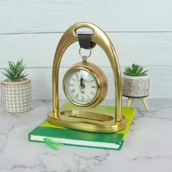 Hanging Golden Aluminium Desk Clock | Arch Frame, Leather Strap | Handcrafted Modern Decor & Gift - Image 5