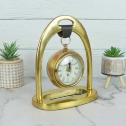 Hanging Golden Aluminium Desk Clock | Arch Frame, Leather Strap | Handcrafted Modern Decor & Gift - Image 4