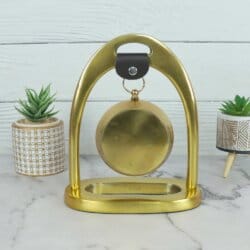 Hanging Golden Aluminium Desk Clock | Arch Frame, Leather Strap | Handcrafted Modern Decor & Gift - Image 3