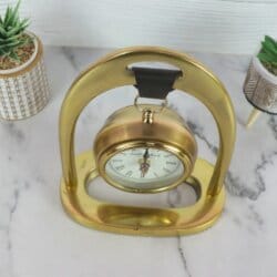 Hanging Golden Aluminium Desk Clock | Arch Frame, Leather Strap | Handcrafted Modern Decor & Gift - Image 2