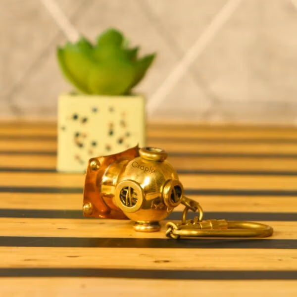 Handmade Diver Helmet Keychain | Miniature Nautical Replica | Unique Pocket Gift & Accessory - Image 2