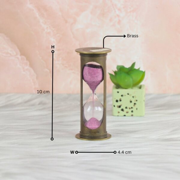 Cylindrical 1-Minute Sand Timer | Antique Brass, Purple Sand, Vintage Craple Design | Petite Desk Decor & Gift - Image 5
