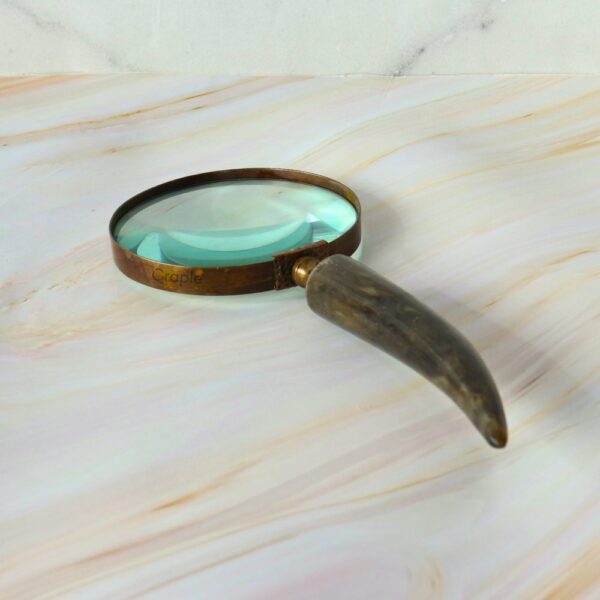 Horn Shaped Handle Magnifier | Vintage Style, Clear Lens | Rustic Reading Aid & Desk Decor Gift - Image 3