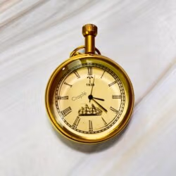 1939 Brass Pocket Watch | Miyota Movement, Nautical Ship Dial, Chain | Vintage Inspired Timepiece Gift - Image 3