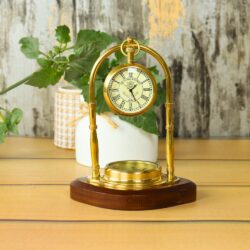Golden Base Compass Desk Clock with a Touch of Opulence