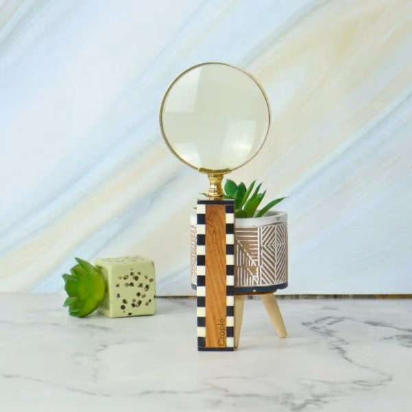 Golden Magnifier Vintage Elegance and Crystal-Clear Magnification (3) brass magnifying glass