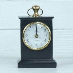Black Pottery Coated Aluminium Desk Clock | Brass Accents, Classic Style | Handmade Tabletop Decor Gift - Image 2