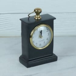 Black Pottery Coated Aluminium Desk Clock | Brass Accents, Classic Style | Handmade Tabletop Decor Gift - Image 4