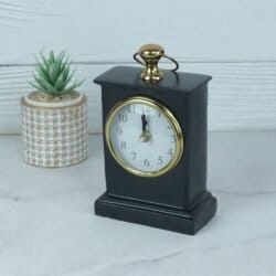 Black Pottery Coated Aluminium Desk Clock | Brass Accents, Classic Style | Handmade Tabletop Decor Gift