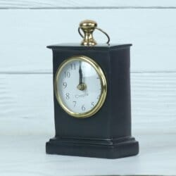 Black Pottery Coated Aluminium Desk Clock | Brass Accents, Classic Style | Handmade Tabletop Decor Gift - Image 7