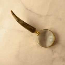 Horn Shaped Handle Magnifier | Shiny Brass, Clear Lens | Rustic Reading Aid & Desk Gift - Image 3