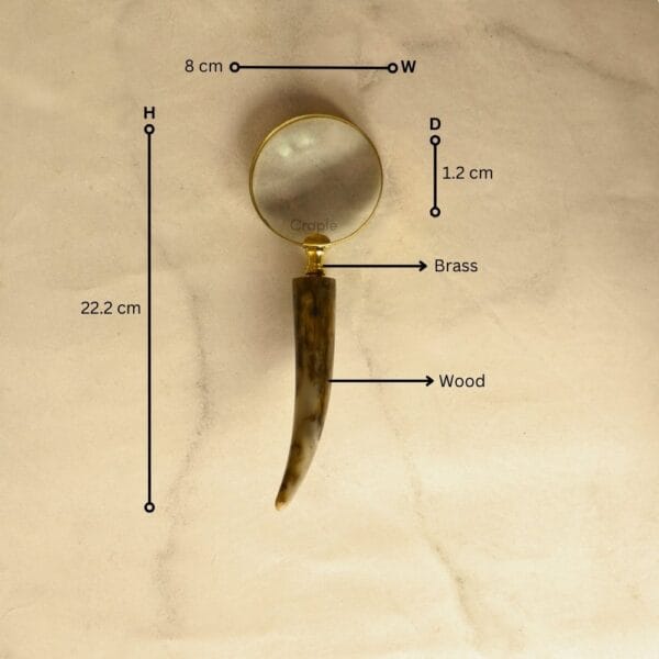 Horn Shaped Handle Magnifier | Shiny Brass, Clear Lens | Rustic Reading Aid & Desk Gift - Image 4