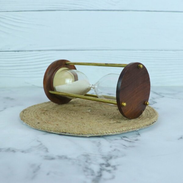 Classic Handmade 3-Minute Sand Timer | Wood & Shiny Brass, White Sand, Classic Design | Elegant Desk Decor & Gift - Image 4