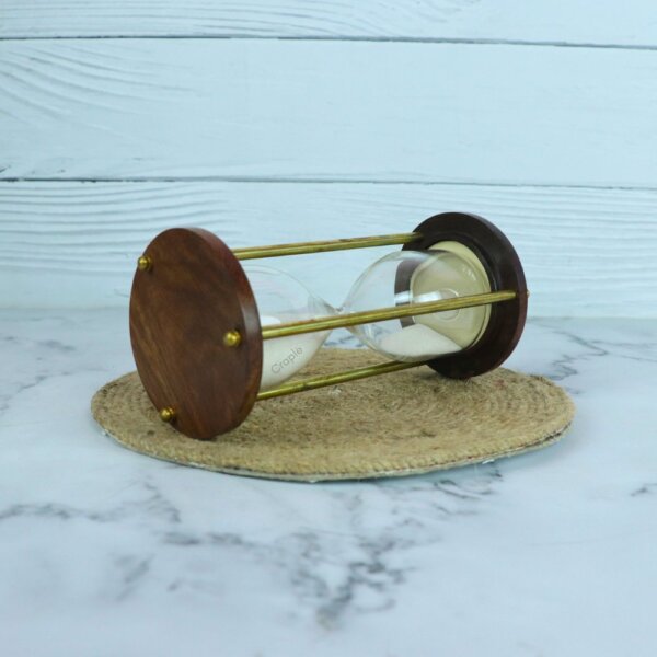 Classic Handmade 3-Minute Sand Timer | Wood & Shiny Brass, White Sand, Classic Design | Elegant Desk Decor & Gift - Image 2