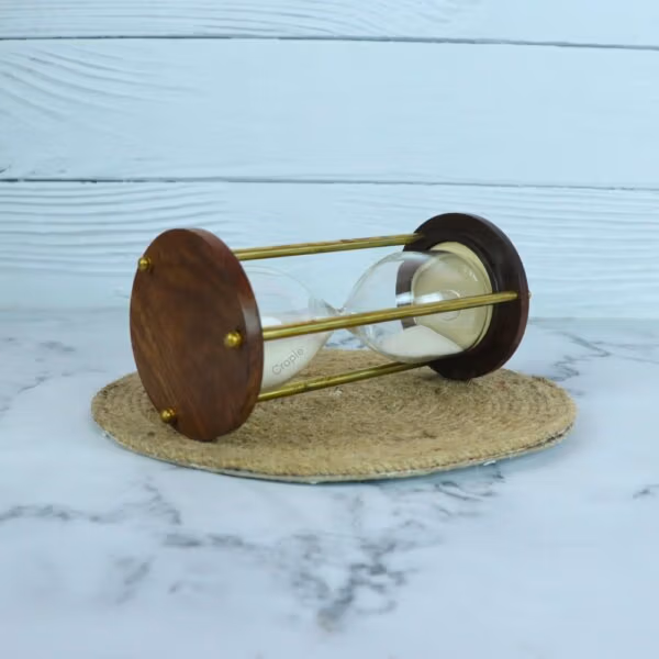 Classic Handmade 3-Minute Sand Timer | Wood & Shiny Brass, White Sand, Classic Design | Elegant Desk Decor & Gift - Image 2