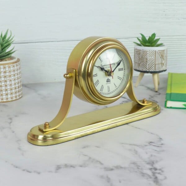 Sleek Golden Aluminium Desk Clock | Handcrafted, Tilting Design | Franklin & Murphy Style, Elegant Decor & Gift - Image 2