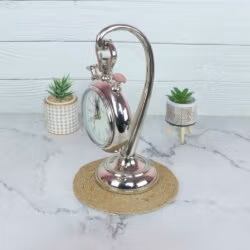 Hanging Stopwatch Style Nickel Aluminium Desk Clock | Handcrafted, Roman Numerals | Franklin & Murphy Inspired Decor - Image 3