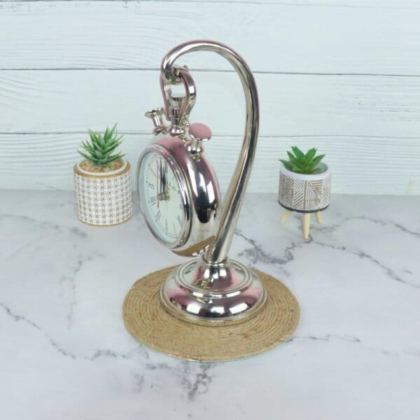 Hanging Stopwatch Style Nickel Aluminium Desk Clock | Handcrafted, Roman Numerals | Franklin & Murphy Inspired Decor - Image 3