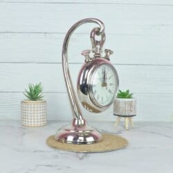Hanging Stopwatch Style Nickel Aluminium Desk Clock | Handcrafted, Roman Numerals | Franklin & Murphy Inspired Decor - Image 2
