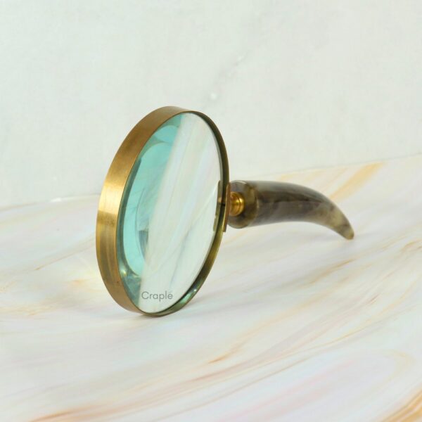 Curved Horn Handle Magnifier | Shiny Brass, Clear Lens | Rustic Reading Aid & Elegant Desk Gift - Image 3