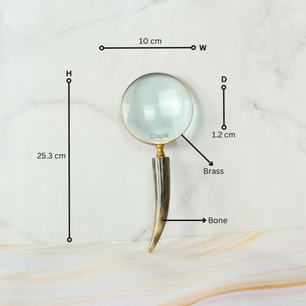 Curved Horn Handle Magnifier | Shiny Brass, Clear Lens | Rustic Reading Aid & Elegant Desk Gift - Image 6