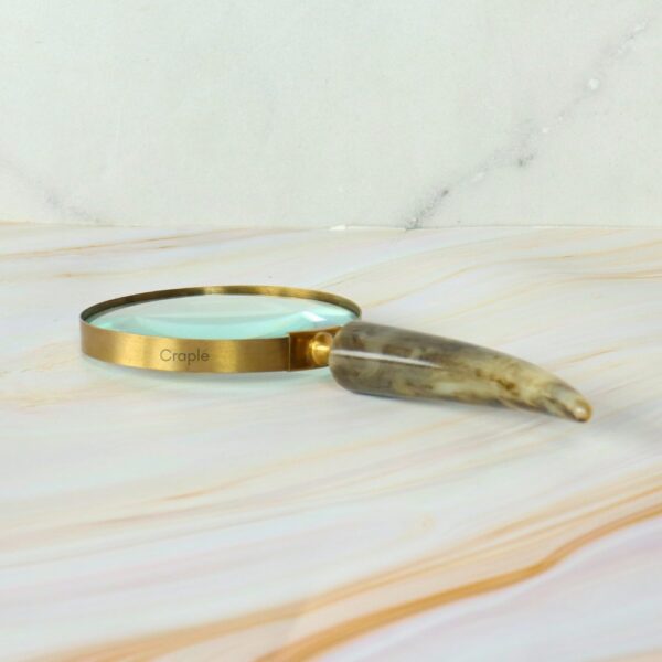 Curved Horn Handle Magnifier | Shiny Brass, Clear Lens | Rustic Reading Aid & Elegant Desk Gift - Image 4